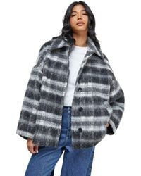 Warehouse - Check Oversized Short Car Coat - Lyst
