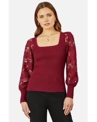 Yumi' - Ribbed Knitted Lace Sleeve Top - Lyst