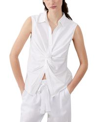 French Connection - Aofie Linen-blend Twist-front Shirt - Lyst