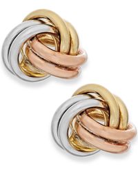 Macy's - Tri-tone Love Knot Stud Earrings In 10k Gold - Lyst