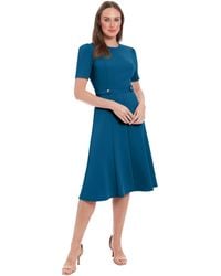 London Times - Petite Fit & Flare Scuba Crepe Midi Dress - Lyst
