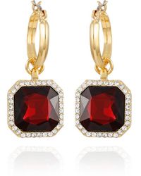 Tahari - Gold-tone Dark Red Glass Stone Hoop Drop Earrings - Lyst