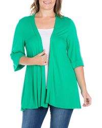 24seven Comfort Apparel - Plus Size Elbow Length Open Front Cardigan Sweater - Lyst