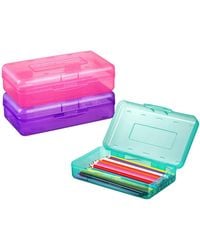 Gnuadz - 3 Pack Pencil Case Hard Box Clear Pen Organizer Plastic Storage Container Snap Lid Art School Supplies - Lyst
