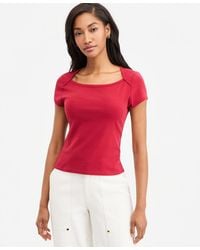 On 34th - Micro Rib Boatneck Cap Sleeve Top - Lyst