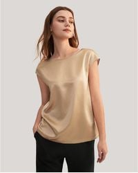 LILYSILK - Basic Cap Sleeves Silk Tee - Lyst