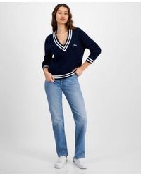Tommy Hilfiger - Script Logo V Neck Ribbed Cotton Sweater Julie Straight Leg Button Waist Jeans - Lyst