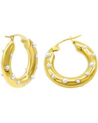 Adornia - Tarnish Resistant 14k Gold-plated Imitation Pearl-studded Hoop Earrings - Lyst