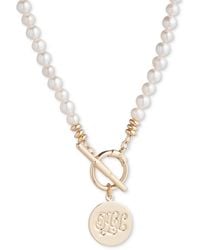 Lauren by Ralph Lauren - Gold-tone Logo Charm Imitation & Freshwater Pearl Beaded 17" Pendant Necklace - Lyst
