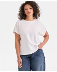 INC International Concepts - Plus Size Short-sleeve Lace-shoulder Tee - Lyst