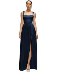 After Six - Plus Size Shaped Strap Portrait Neckline Fluid Satin Maxi Dress - Lyst