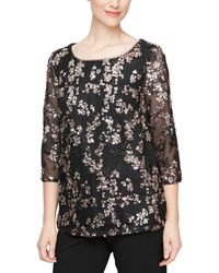 Alex Evenings - Petite Sequin-embellished 3/4-sleeve Blouse - Lyst