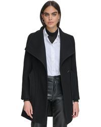 Calvin Klein - Petite Asymmetrical Belted Wrap Coat - Lyst
