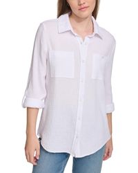 Calvin Klein - Double-crepe Button-down Roll-tab-sleeve Shirt - Lyst
