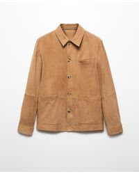 Mango - Suede Leather Pocket Detail Overshirt - Lyst