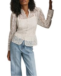 Mint Velvet - High-neck Puff-shoulder Peplum Lace Blouse - Lyst