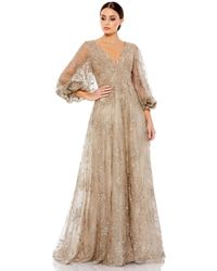 Mac Duggal - Embellished Plunge Neck Puff Sleeve A Line Gown - Lyst