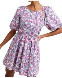 French Connection - Fotini Rhodes Puff-sleeve Printed Mini Dress - Lyst