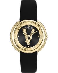 Versace - Swiss Thea Black Leather Strap Watch 38mm - Lyst