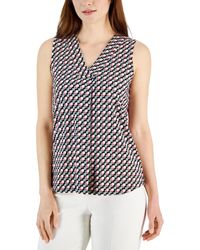 Anne Klein - Printed Pleat-front Sleeveless Top - Lyst