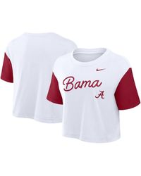 Nike - White/crimson Alabama Crimson Tide Color-block Script Performance Cropped T-shirt - Lyst