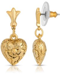 2028 - 14k Gold-dipped Textured Heart Drop Earrings - Lyst