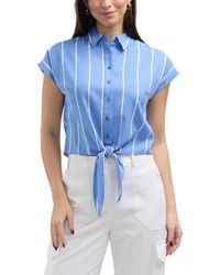 Ellen Tracy - Linen Blend Sleeveless Tie Hem Button Down Top - Lyst