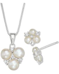 Macy's - Cultured Freshwater Pearl And Cubic Zirconia Pendant Necklace And Stud Earrings Set - Lyst
