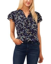 Cece - Split-neck Flutter-sleeve Printed Blouse - Lyst