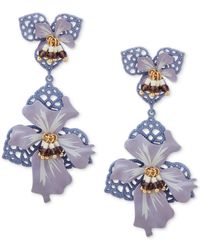 Lonna & Lilly - Gold-tone Beaded 3d Openwork Flower Double Drop Earrings - Lyst