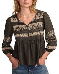 Lucky Brand - Mixed Trim Peasant Top - Lyst