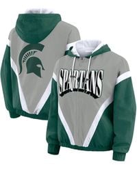 WEAR by Erin Andrews - Green/gray Michigan State Spartans Color Block Full-zip Hoodie Windbreaker Jacket - Lyst