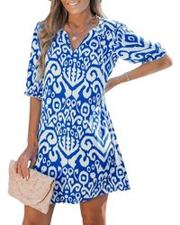 CUPSHE - Royal Blue Tassel Tie Half-sleeve Mini Beach Dress - Lyst