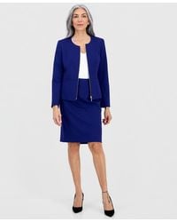 Le Suit - Collarless Zip-front Ponte 2 Piece Skirt Suit - Lyst