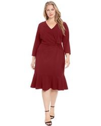 London Times - Plus Size Side-knot 3/4-sleeve Dress - Lyst