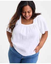 Style & Co. - Plus Size Smocked-square-neck Short-sleeve Cotton Top - Lyst