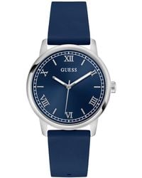 Guess - Blue Silver Tone Analog Watch - Lyst