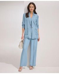 DKNY - One Button Long Sleeve Jacket Zip Front Puff Sleeve Blouse Chambray Wide Leg Pants - Lyst