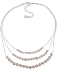 Anne Klein - Silver-tone Stone Bead & Pave Fireball Layered Necklace - Lyst