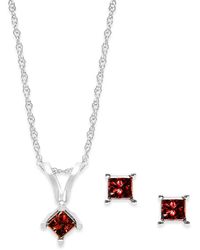 Macy's - 10k White Gold Red Diamond Necklace And Earring Set (1/4 Ct. T.w.) - Lyst