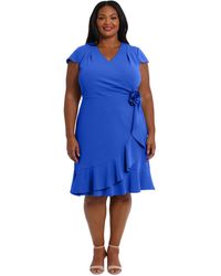 London Times - Plus Size Short-sleeve V-neck Faux-wrap Dress - Lyst