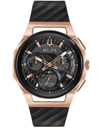 Bulova - Chronograph Curv Black Rubber Strap Watch 44mm - Lyst