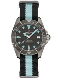 Certina - Swiss Automatic Ds Action Diver Black & Blue Stripe Synthetic Strap Watch 38mm - Lyst