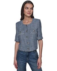 Karl Lagerfeld - Fringe-trim Short-sleeve Tweed Jacket - Lyst