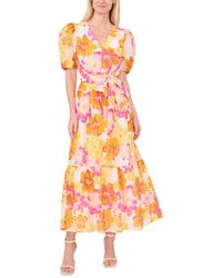 Cece - Puff-sleeve Floral Maxi Dress - Lyst