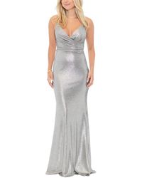 Betsy & Adam - Metallic V-neck Ruched Sleeveless Gown - Lyst