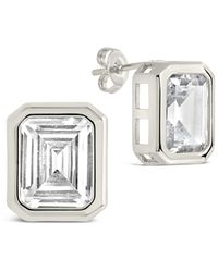 Sterling Forever - Camille Bezel Cubic Zirconia Stud Earrings - Lyst