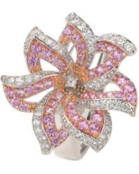 SUZY LEVIAN NEW YORK - Suzy Levian Sterling Silver Sapphire & Created White Sapphire Flower Ring - Lyst