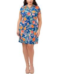 Msk - Plus Size Floral-print Zip-front Shift Dress - Lyst