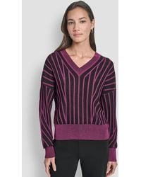 DKNY - Long Sleeve V-neck Sweater - Lyst